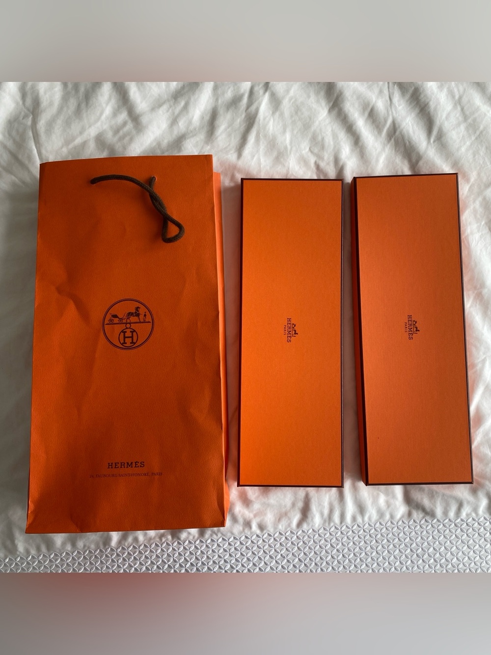 Hermes set of 2 tie boxes and bag